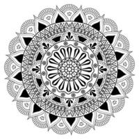 Floral Round Ethnic Pattern in Line Art. vector