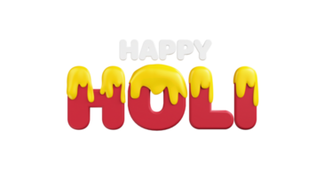 3d machen von glücklich holi Text mit tropft bewirken Über Hintergrund. png