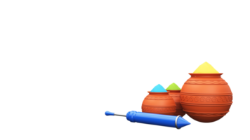 3D Render Clay Pots Full Of Color Powder With Water Gun Element. png