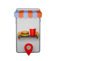 3d framställa av uppkopplad mat leverans och beställa genom smartphone med Karta stift element. png