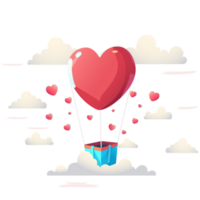Illustration Of Red Heart Shape Balloons With Clouds. Love Or Valentine Concept. png