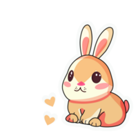 Sticker Style Cute Rabbit Or Bunny Sitting With Flying Hearts. Love Or Valentine's Day Concept. png