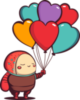 Isolated Cute Baby Character Holding Colorful Heart Shapes Balloons. Love Or Valentines Day Concept. png