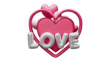 3D Render of Foil Love Text, Tiny Hearts And Heart Shape Frame Element. png