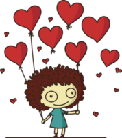esquivar estilo linda pequeño niña participación rojo corazón forma globos amor o San Valentín día concepto. png