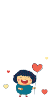 garabatear estilo alegre niña en pie con corazón forma globos png