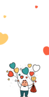 divertente uomo personaggio Tenere colorato cuore forma palloncini con nuvole copia spazio. amore o San Valentino giorno concetto. png