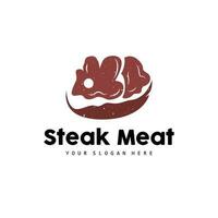 Steak Logo, Vintage Retro Rustic BBQ Grill Theme Design Style, Barbeque Fresh Meat Vector, Icon Symbol Illustration vector