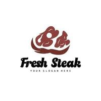 Steak Logo, Vintage Retro Rustic BBQ Grill Theme Design Style, Barbeque Fresh Meat Vector, Icon Symbol Illustration vector