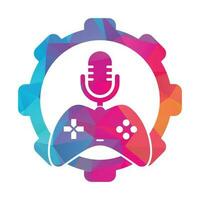 Game podcast and gear shape concept logo design. vector