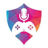 Gamepad and podcast logo design template. vector