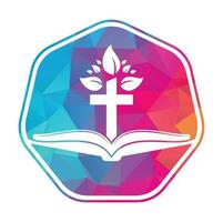 diseño del logotipo del árbol cruzado de la biblia. diseño de plantilla de vector de cruz de árbol de iglesia cristiana.