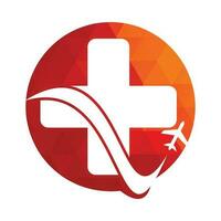 Medical travel with plane logo vector template. Medical Plane Travel Logo Template Design.