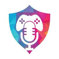 Gamepad and podcast logo design template. vector