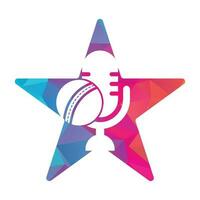 Cricket Podcast star shape concept logo design template. Microphone and cricket ball logo concept design. vector