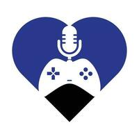 Game podcast and heart shape concept logo design. vector