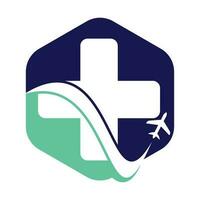 Medical travel with plane logo vector template. Medical Plane Travel Logo Template Design.