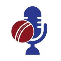 Cricket Podcast logo design template. Microphone and cricket ball logo concept design. vector