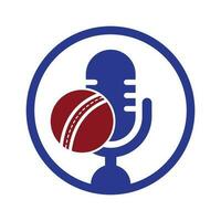 Cricket Podcast logo design template. Microphone and cricket ball logo concept design. vector