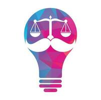 Strong law vector logo design concept. Scale and mustache with lightbulb icon vector design.