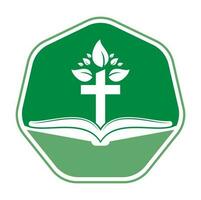 diseño del logotipo del árbol cruzado de la biblia. diseño de plantilla de vector de cruz de árbol de iglesia cristiana.