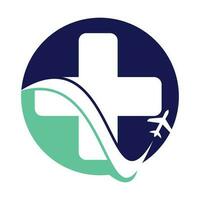 Medical travel with plane logo vector template. Medical Plane Travel Logo Template Design.