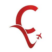 Letter C Air Travel Logo Design Template. C letter and plane logo design icon vector. vector