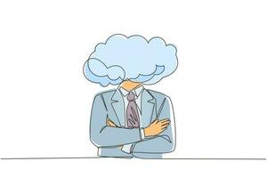 hombre de negocios de cabeza de nube de dibujo de una sola línea. hombre con la cabeza vacía y la nube en su lugar. concepto distraído, soñador, ausente y poco práctico. ilustración de vector gráfico de diseño de dibujo de línea continua