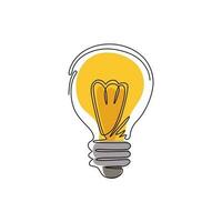 Single one line drawing light bulb line icon logo. Idea sign, solution, thinking concept. Lighting electric lamp. Electricity, shine. Trendy flat style for graphic design. Continuous line draw vector