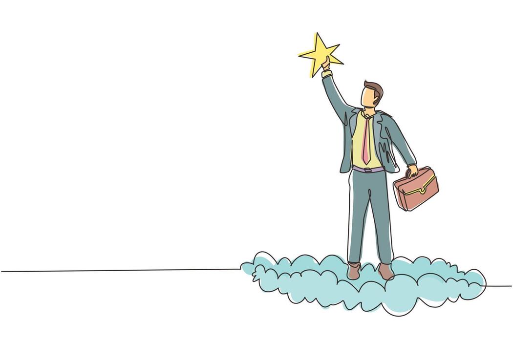 Continuous one line drawing successful businesswoman reaching precious  star. Business succeed reward, winning star employee, career path, dream  job. Single line draw design vector graphic illustration 36186565 Vector  Art at Vecteezy