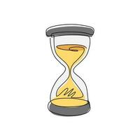 Single one line drawing vintage hourglass, sandglass timer or clock flat icon for apps and websites. Timer, countdown, urgent concept. Modern continuous line draw design graphic vector illustration