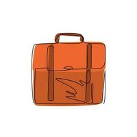 Single continuous line drawing briefcase icon logo. Bag, portfolio symbol. Flat suitcase sign isolated on white background. Simple for graphic and web design. Dynamic one line draw vector illustration