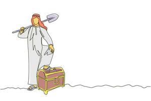 Single one line drawing businesswoman digging ground with pickaxe and finding big diamond. Success business, achievement, and discovery concept. Continuous line draw design graphic vector illustration