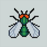 píxel Arte volar. casa mosca insecto pixelado diseño para logo, web, móvil aplicación, insignias y parches vídeo juego duende. 8 bits. aislado vector ilustración.