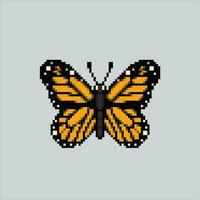 pixel art butterfly. Butterfly insect pixelated design for logo, web, mobile app, badges and patches. Video game sprite. 8-bit. Isolated vector illustration.