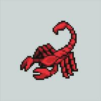 pixel art Scorpion. Scorpion insect pixelated design for logo, web, mobile app, badges and patches. Video game sprite. 8-bit. Isolated vector illustration.