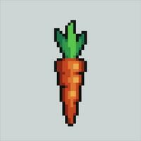 pixel art carrot. Cute carrot for bunny pixelated design for logo, web, mobile app, badges and patches. Video game sprite. 8-bit. Isolated vector illustration.
