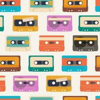 Seamless pattern with audio cassettes. Repetitive audio tapes for retro design. Vector EPS 10.