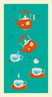 Instructions for brewing a tea bag. Tea recipe. Vector horizontal illustration.