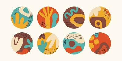 Set of round abstract backgrounds. Hand drawn trendy doodles. Vector illustration for design.