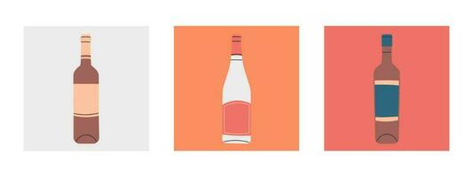 Set of vector flat bottles of wine. Labels without inscriptions. Illustration for bar or restaurant menu design.