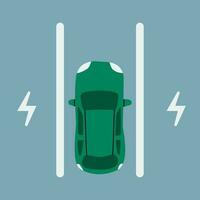 Electric car parking. Passenger car on a parking space for charging, top view. vector