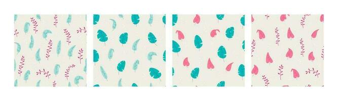 Set of vector botanical seamless pattern with decorative pink and green leaves and branches. Trandy design for print.