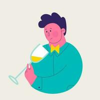 soltero ilustración desde un conjunto de blanco vino saboreo. linda hombre explorador el color y sombra de el vino. vector de moda aislado ilustraciones para diseño.