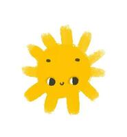 simple sunny illustration with face. Cute sun design sticker. Baby art, isolated clipart vector