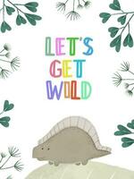 cute childish card with dino, dinosaur illustration, dino design vector