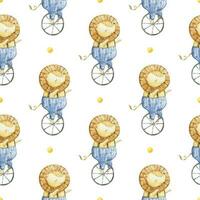 seamless, endless pattern with circus. Funny characters, trained animals on transport, jumping show, perfomance. Children's illustration, textile design, print on white background vector