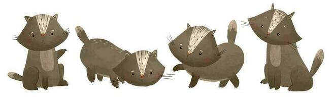 cute childish illustration with funny cartoon black cat, kitten. Baby cat design and print, sticker vector