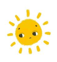 simple sunny illustration with face. Cute sun design sticker. Baby art, isolated clipart vector