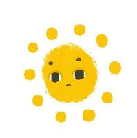 simple sunny illustration with face. Cute sun design sticker. Baby art, isolated clipart vector
